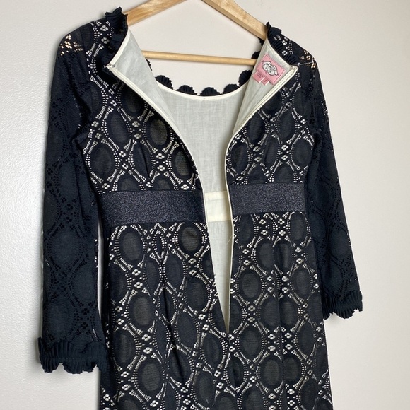 Phoebe Lace Scalloped Edge 3/4 Sleeve Black Dress Size 2 - Picture 10 of 16